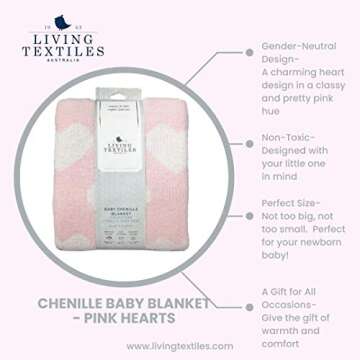 Living Textiles Pink Hearts Chenille Soft Baby Blanket Reversible Premium Cozy Fabric for Best Comfort - for Infant,Toddler,Newborn,Nursery,Girl,Throw,Crib,Stroller,Gift, Pink Hearts 40x30