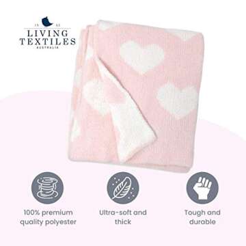 Living Textiles Pink Hearts Chenille Soft Baby Blanket Reversible Premium Cozy Fabric for Best Comfort - for Infant,Toddler,Newborn,Nursery,Girl,Throw,Crib,Stroller,Gift, Pink Hearts 40x30