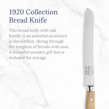 Jean Dubost 1920 Bread Knife, Oak Wood Handle - Rust-Resistant Stainless Steel - Made in France