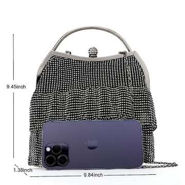 SOIRRDBF Rhinestones Dumpling Bag Chic Sparkle Evening Purses for women Mini Clutch for Wedding Party (Black)