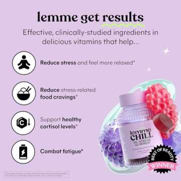 Lemme Chill Stress Relief Gummies with 300mg KSM-66 Ashwagandha, Lemon Balm, Passionflower & Goji to Support Relaxation, Healthy Cortisol & Sleep - Vegan, Gluten-Free, Non-GMO, Mixed Berry (60 Count)