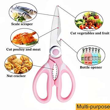 Kitchen Shears,Kitchen Scissors Heavy Duty,Food Scissors Dishwasher Safe,8.5inch Sharp Premium Multi-Function Cooking Shears For Cutting Chicken,Poultry,Fish,Meat,Parsley,Vegetables,Herbs,BBQ(Pink)