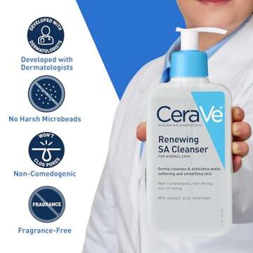 CeraVe SA Cleanser | Salicylic Acid Cleanser with Hyaluronic Acid, Niacinamide & Ceramides| BHA Exfoliant for Face | Fragrance Free Non-Comedogenic | 8 Ounce