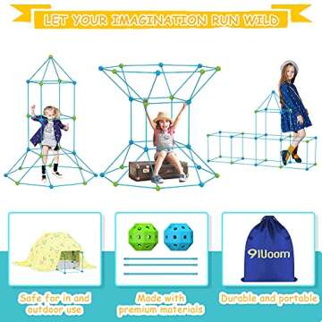 9IUoom Fort Building kit for Kids 120 Pieces Air Forts Builder Gift Kid Construction Toys for Boys and Girls Ages 3-5-7 DIY Fun Fort Building Castles Tunnels Play Tent Tower Indoor Outdoor