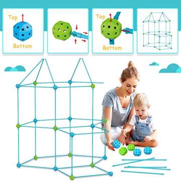 9IUoom Fort Building kit for Kids 120 Pieces Air Forts Builder Gift Kid Construction Toys for Boys and Girls Ages 3-5-7 DIY Fun Fort Building Castles Tunnels Play Tent Tower Indoor Outdoor