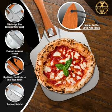 Deer & Oak Premium Aluminum Pizza Peel Set, Pizza Spatula, Rocker Cutter, & Dough Scraper Set 12" x 14" with Foldable Wooden Handle | Compatible with Ooni, Gozney, Solo Stove Pi Pizza Ovens