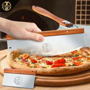 Deer & Oak Premium Aluminum Pizza Peel Set, Pizza Spatula, Rocker Cutter, & Dough Scraper Set 12" x 14" with Foldable Wooden Handle | Compatible with Ooni, Gozney, Solo Stove Pi Pizza Ovens