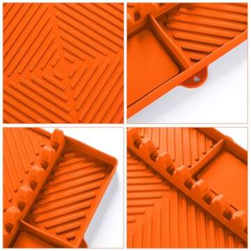 Griddle Mat Barbeque Grill Accessories Tools for Blackstone, Side Shelf Mat Grill Pad for Outdoor Grill Kitchen Counter Spatula Silicone Mat with Drip Pad for Kitchen, Cooking, Countertop (Orange)