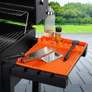 Griddle Mat Barbeque Grill Accessories Tools for Blackstone, Side Shelf Mat Grill Pad for Outdoor Grill Kitchen Counter Spatula Silicone Mat with Drip Pad for Kitchen, Cooking, Countertop (Orange)