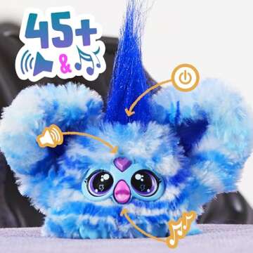 Furby Furblets Ooh-Koo Mini Friend, Rock Music, Speaks Only Furbish, Electronic Plush Toys for Girls & Boys, Interactive Pets, Blue & White, Christmas Stocking Stuffers, 6+