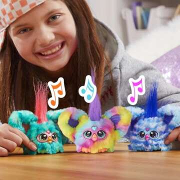 Furby Furblets Ooh-Koo Mini Friend, Rock Music, Speaks Only Furbish, Electronic Plush Toys for Girls & Boys, Interactive Pets, Blue & White, Christmas Stocking Stuffers, 6+