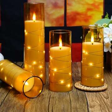 kakoya Flameless LED Candles with Timer 5 Pc Flickering Flameless Candles for Romantic Ambiance and Home Decoration Stable Acrylic Shell,with Embedded Star String，Battery Operated Candles（Gold）