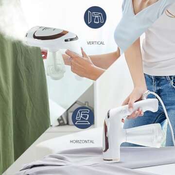 Clothes Steamer Handheld, 1600W Handheld Portable Garment Steamer Fabric Wrinkle Remover, 30s Fast Heat Up, 250ml Removable Water Tank for Home and Travel