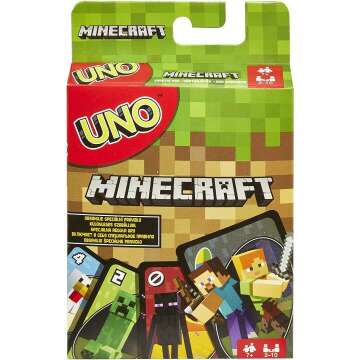 UNO Minecraft Card Game Videogame-Themed Collectors Deck 112 Cards With Character Images, Gift For Fans Ages 7 Years Old & Up