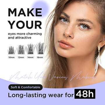 BEYELIAN Cluster Lashes, DIY Eyelash Extension Lash Clusters Individual False Eyelashes Extension Natural Look Reusable Super Thin Clear Band 48 Lash Clusters (Style 5 12mm Clear Band)