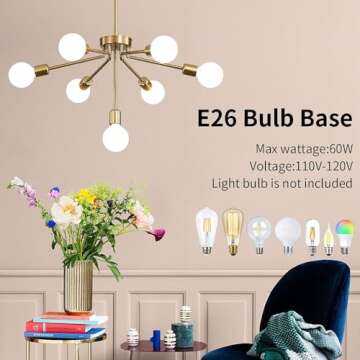 Gednbo Gold Sputnik Chandeliers 7-Light Modern Pendant Lighting Deformable Mid Century Ceiling Hanging Light Fixture for Bedroom Living Room Dining Room Kitchen (Exclude E26 Bulb)