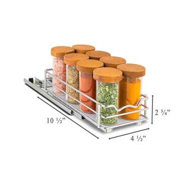 Pull Out Cabinet Organizer for Spices, Cans - Heavy Duty with Lifetime Limited Warranty- Pull Out Spice Rack- Cabinet Pull Out Shelf for Cans,Dishes, Etc, 4-1/2"W x 10-1/2"D x 2-3/4”H, Chrome