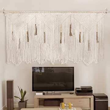 Extra Large Macrame Wall Hanging 70.8" × 39" Boho Tapestry Woven Decor- Cotton Tassel Curtain Beige Chic Bohemian Wall Art for Home Living Room Bedroom Dorm Wedding (Includes Rod)