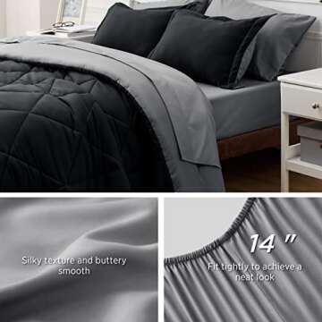 Bedsure Black Comforter Set - 7 Pieces for Queen Bed