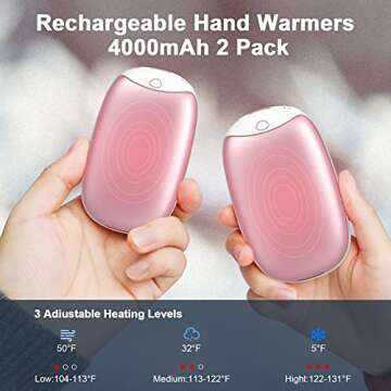 2 Pack Hand Warmers Rechargeable, 8000mAh Electric Portable Pocket Hand Warmer/Power Bank, Great for Outdoor Sports, Hunting, Golf, Camping, Warm Gifts for Women, Men