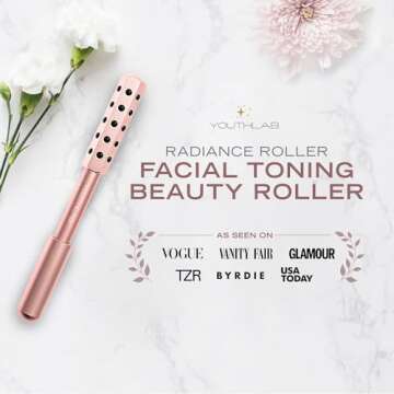 YouthLab Radiance Roller - Germanium Stone Uplifting Face Beauty Massage Tool /Roller/Wand for Skin Tightening/Firming, De-Puffing, Sculpt/Lift, Anti-Aging (Rose Gold)