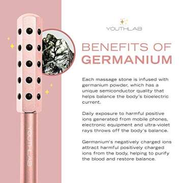 YouthLab Radiance Roller - Germanium Stone Uplifting Face Beauty Massage Tool /Roller/Wand for Skin Tightening/Firming, De-Puffing, Sculpt/Lift, Anti-Aging (Rose Gold)