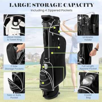 Tangkula Golf Stand Bag, Lightweight Organized Sunday Bag Easy Carry Shoulder Bag with 4 Way Dividers and 4 Pockets, Black