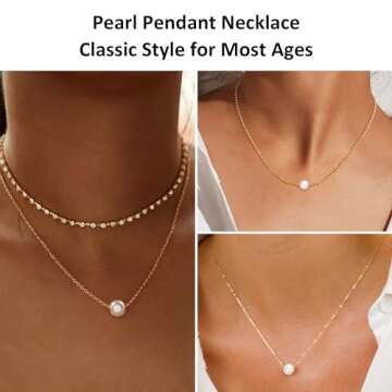 Single Pearl Necklace, Gold Pearl Necklaces for Women Dainty Necklace 10mm Simple Pearl Pendant Jewelry for Girls Cute 14K Gold Pearl Chain Necklace as Girlfriend Bridesmaid Birthday Gifts