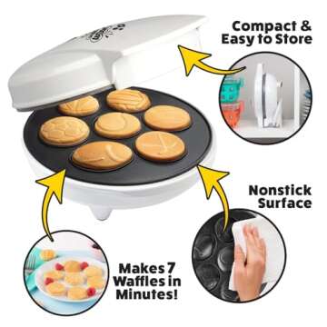 Sports Waffle Maker- Make Breakfast a Slam Dunk- Bakes 7 Themed Pancakes Including Football, Baseball, Basketball, Soccer, Tennis & More- Electric Nonstick Pan Cake Baker w Recipes- Kids Gift or Treat