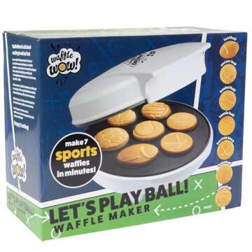 Sports Waffle Maker- Make Breakfast a Slam Dunk- Bakes 7 Themed Pancakes Including Football, Baseball, Basketball, Soccer, Tennis & More- Electric Nonstick Pan Cake Baker w Recipes- Kids Gift or Treat