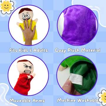 6 Pack Feeling Hand Puppets for Kids with 6 Emotions, with Moveable Arms, Soft Plush Hand Puppets for Toddlers, Early Education Toys, Social Emotional Learning Activities