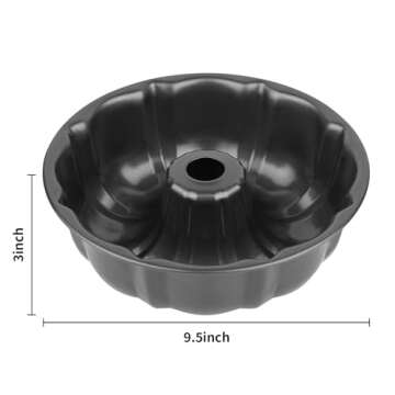 Novery 9.5’’ Non-stick Cake Pan, Heavy Duty Carbon Steel Fluted Tube Round Cake Baking Pan,Pound Cake Pan, Buntz Cake Pan, Tube Bakeware, Cake Mold, Baking Mold for Jello,Gelatin,Chocoflan,Flan