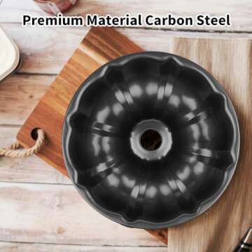 Novery 9.5’’ Non-stick Cake Pan, Heavy Duty Carbon Steel Fluted Tube Round Cake Baking Pan,Pound Cake Pan, Buntz Cake Pan, Tube Bakeware, Cake Mold, Baking Mold for Jello,Gelatin,Chocoflan,Flan