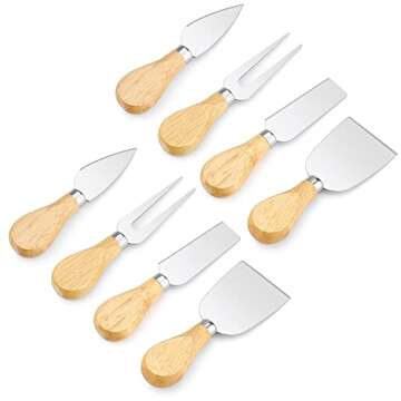 Bovulo 8-Piece Set of Premium Cheese Knives - Stainless Steel Mini Cheese Knife Set for Charcuterie Board, Exquisite Cheese Knife, Cheese Cutter, Cheese Fork with Wooden Handle for Cheese Lovers