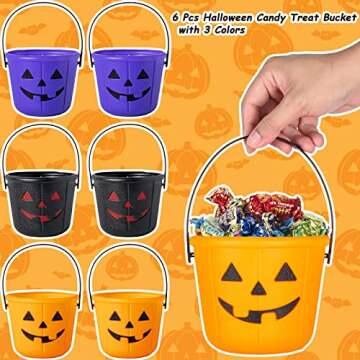 unanscre Halloween Pumpkin Trick or Treat Buckets with Mini Cauldron Kettles, Jack O Lantern Candy Baskets in 3 Colors, 9 Pcs Plastic Pumpkin/Cauldron Pails with Handle for Halloween Party Supplies