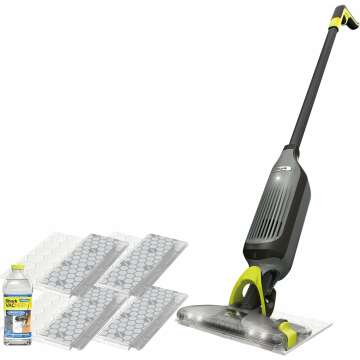 Shark VACMOP Pro Cordless Hard Floor Vacuum Mop with On-Demand Spray and Headlights, includes 4 Disposable VACMOP Pads and a 12oz VACMOP solution, Charcoal Gray, VM252