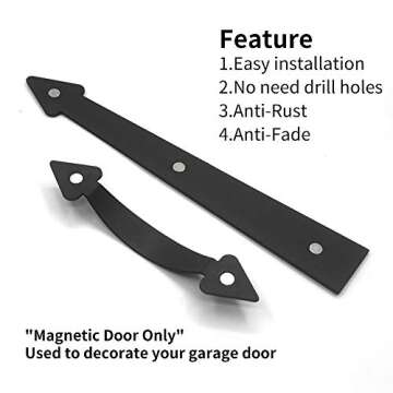 skysen Magnetic Garage Door Decorative Faux Hinges Handles Accents Hardware Kit Black(cxckls-2 Pack)