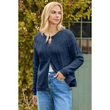 Dokotoo Cardigan Sweaters for Women Lightweight 2024 Fall Outfits Fashion Trendy Women's Open Front Business Casual Crewneck Crochet Knit Womens Cardigans Winter Sweaters Navy Blue