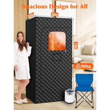 Portable Sauna Box for Home, Personal SPA Steam Sauna with 5 Min Fast Heating &15 Levels Heat, Warm Sauna Tent with 3L/1200W Steamer, Folding Chair, Remote Control for Body Relaxation, 32" x 32" x 71"