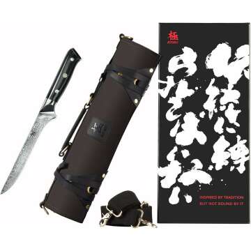 KYOKU Shogun Series Boning Knife + Professional Black Chef Knife Roll Bag