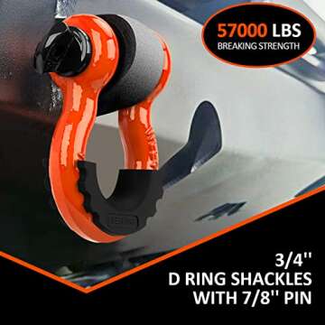 LIBERRWAY Shackles 3/4" (2 Pack) D Ring Shackle Rugged Off Road Shackles 28.5 Ton (57,000 lbs) Maximum Break Strength with 7/8'' Pin Heavy Duty D Ring for Vehicle Recovery, Orange