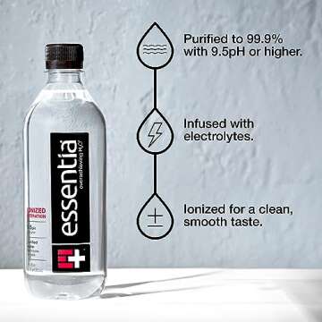 Essentia Water LLC; Ionized Alkaline Bottled Water; 99.9% Pure; 9.5 pH or Higher; Consistent Quality in Every BPA and Phthalate-Free Bottle; 12 Fl Oz (Pack of 12)