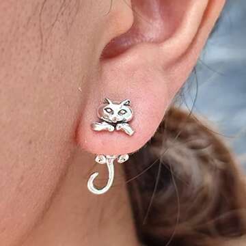 Cat Earrings Stud for Women Cute Cat Gifts for Cat Lovers Silver Frog Fox Earrings Stocking Stuffers for Women Unique Fun Animal Earrings Christmas Gifts 2024