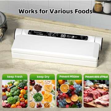 Vacuum Sealer, Food Saver Vacuum Sealer Machine with 20 Food Preservation Bags One-touch Automatic Vacuum Sealer for Food, Digital Display Vacuum Sealing and Independent Sealing Function