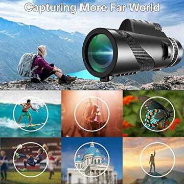 80x100 HD Monocular Compact High Powered Large Vision Monoculars for Adults Monocular-Telescope for Bird Watching Hunting Hiking Travel Camping Wildlife