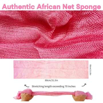 SPMKTBOZAI African Net Sponge Authentic, African Exfoliating Sponge Real African Net Black Owned, African Bath Sponge Back Scrubber, Body Exfoliator Shower Bath Accessories (Pink)