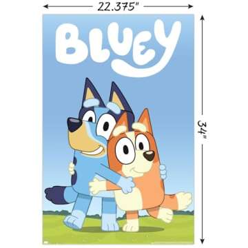 Trends International Bluey - Hug Wall Poster, 34L x 22.4W, Poster & Clip Bundle