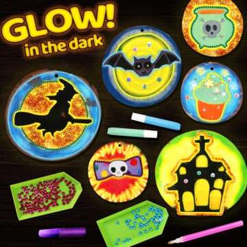 SpringFlower Halloween Wooden Painting Craft Kits for Kids, DIY Glow in The Dark Painting Craft, Arts and Crafts for Kids Ages 6 7 8 9 10 11 12, Halloween Gifts Decor Halloween Party Supplies