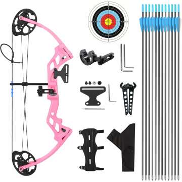 A208 Compound Bow and Arrow Set, 16-20 Lbs Draw Weight, Right Handed Bow for Kids Archery Beginner, Target Bow with Accessories for Teens Outdoor Sports Game Shooting Training