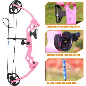 A208 Compound Bow and Arrow Set, 16-20 Lbs Draw Weight, Right Handed Bow for Kids Archery Beginner, Target Bow with Accessories for Teens Outdoor Sports Game Shooting Training